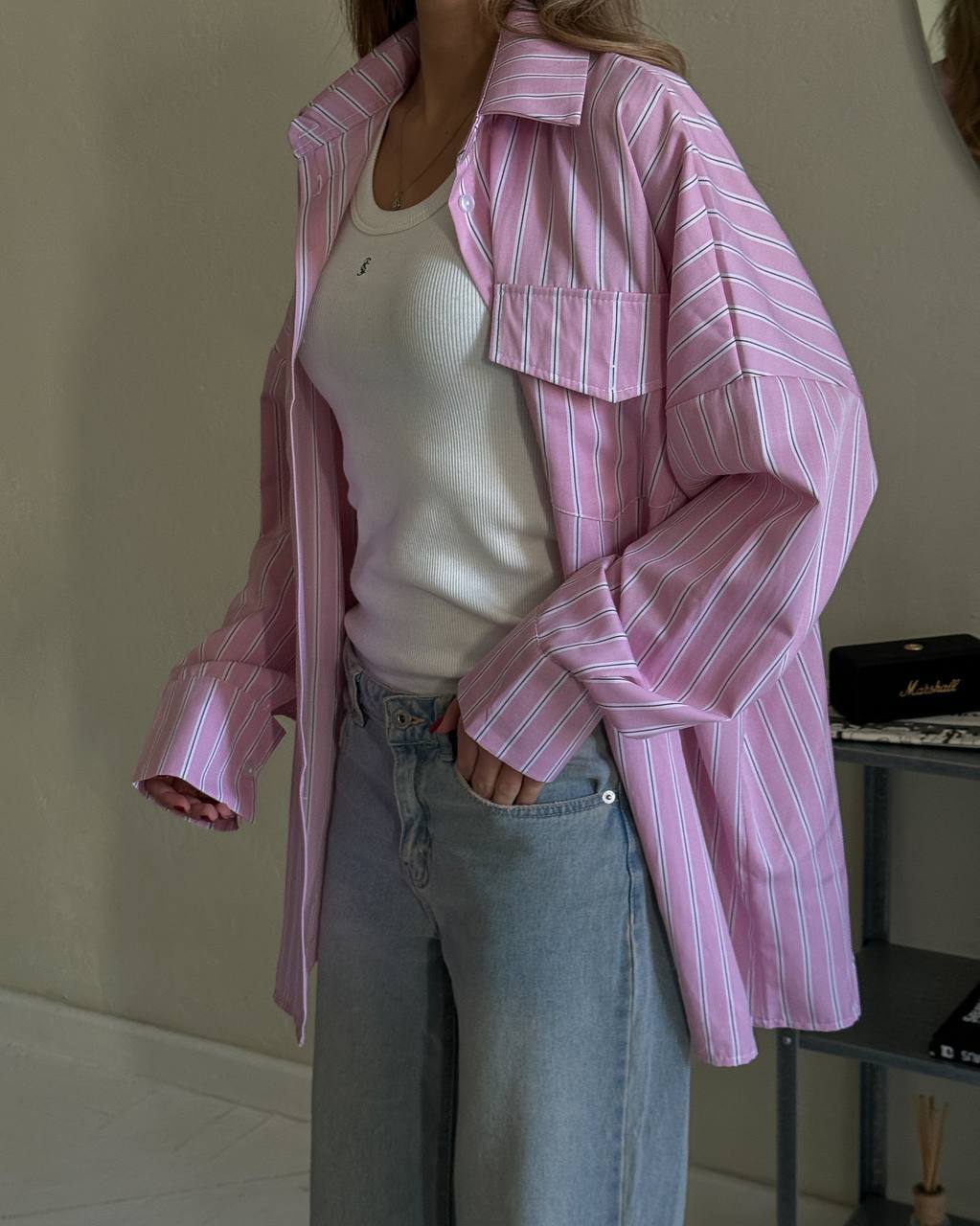 Rožiniai oversized marškiniai ROSÉ
