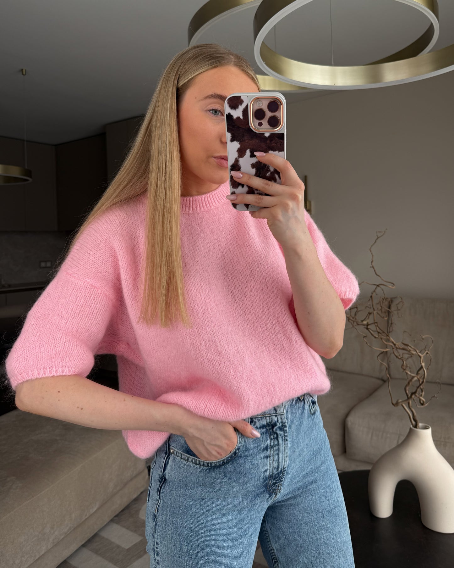 Rožinis megztukas CLOUD su mohera