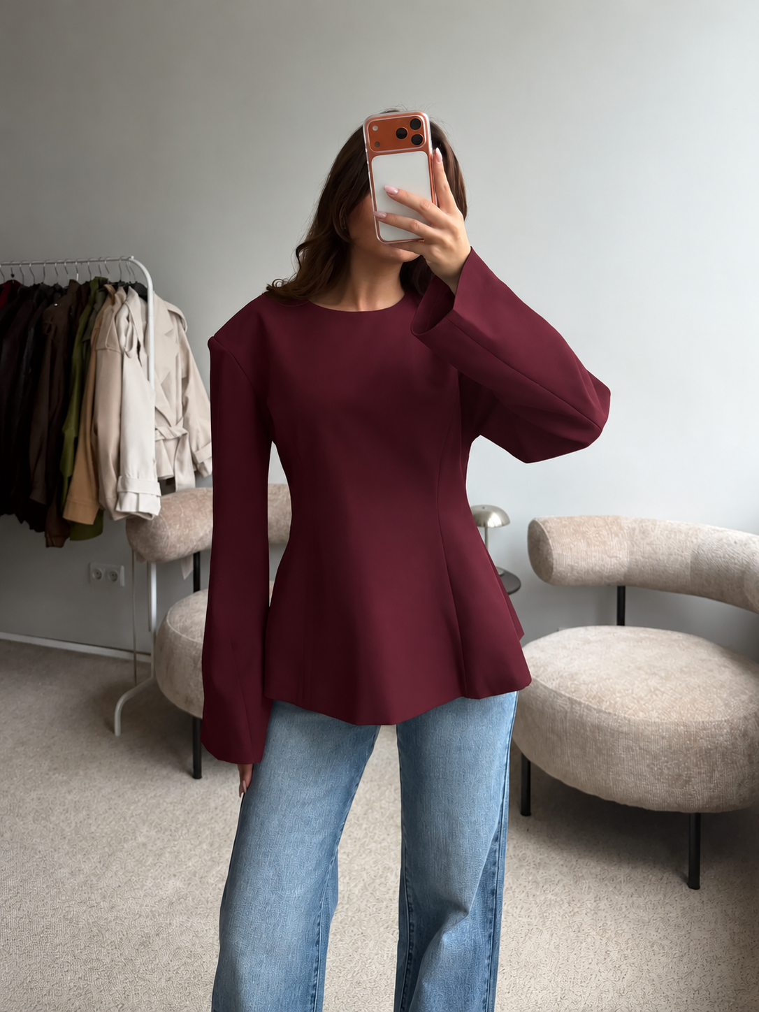 IŠANKSTINIS UŽSAKYMAS: Bordo tvirto audinio palaidinė ATELIER