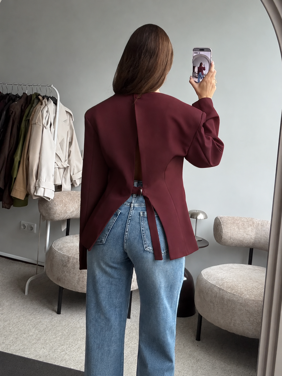 IŠANKSTINIS UŽSAKYMAS: Bordo tvirto audinio palaidinė ATELIER