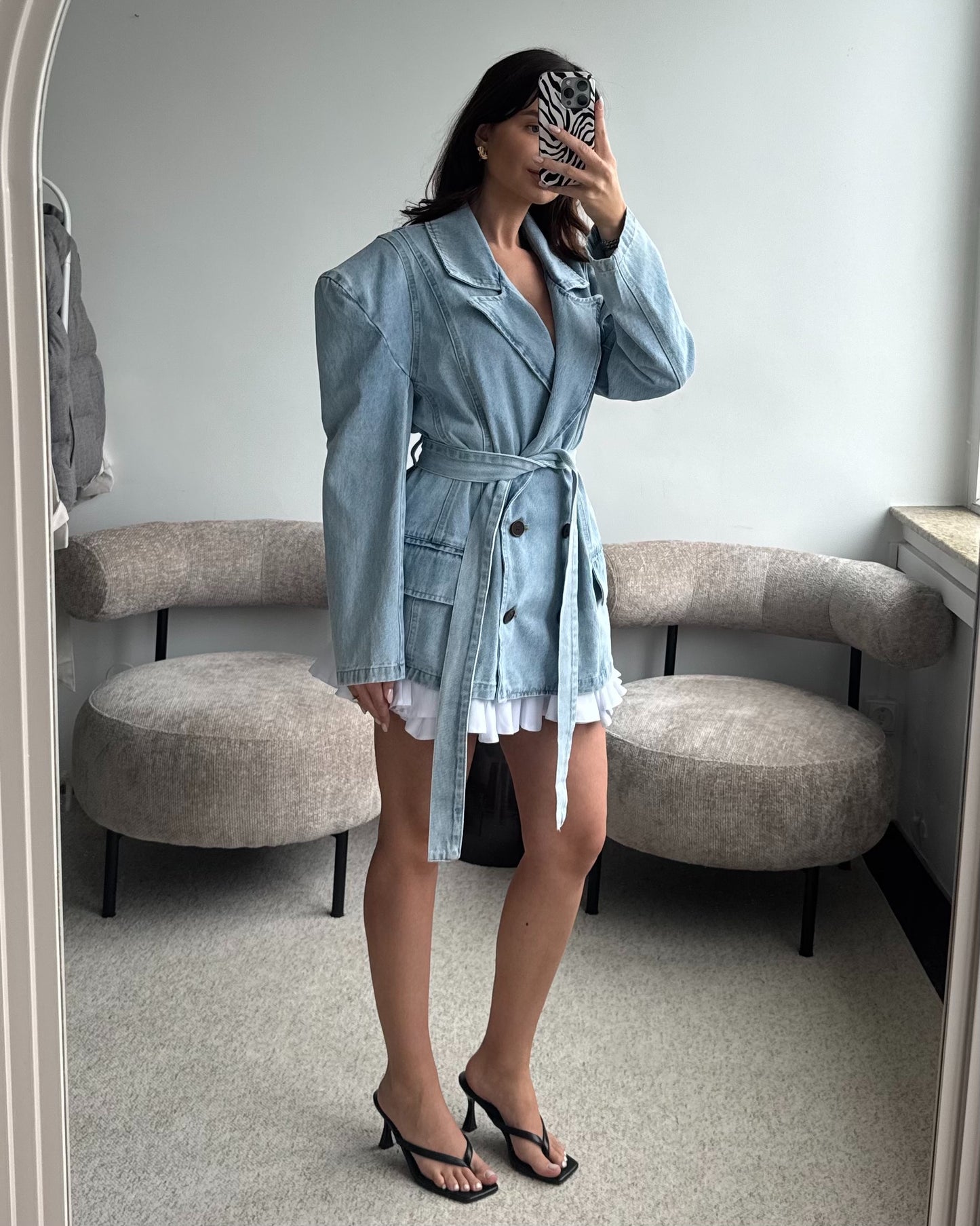 Šviesiai mėlynas švarkas DENIM