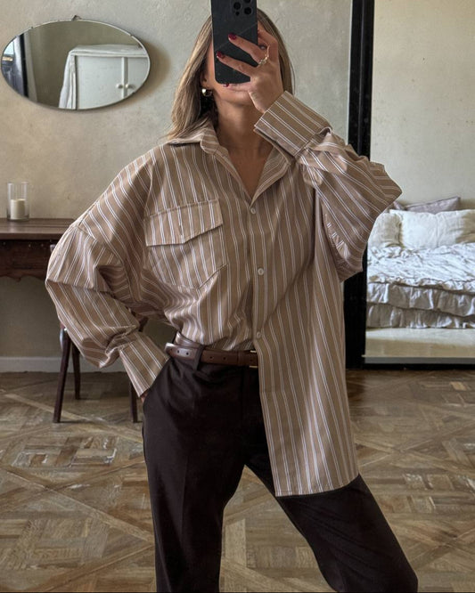 Smėliniai oversized marškiniai CINNAMON