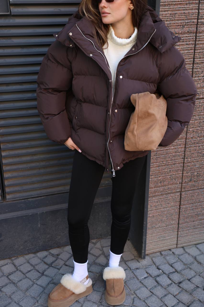 Šokoladinė pūkinė striukė HAZEL