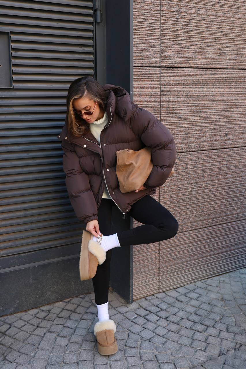 Šokoladinė pūkinė striukė HAZEL