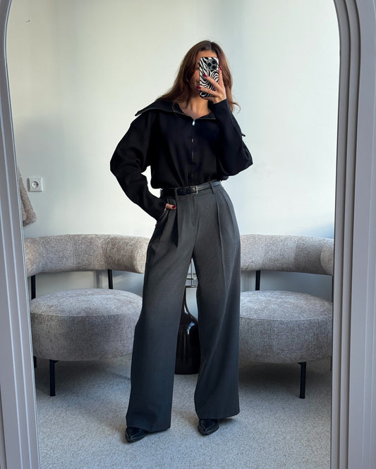 Pilkos klasikinės kelnės su diržu ASHEN