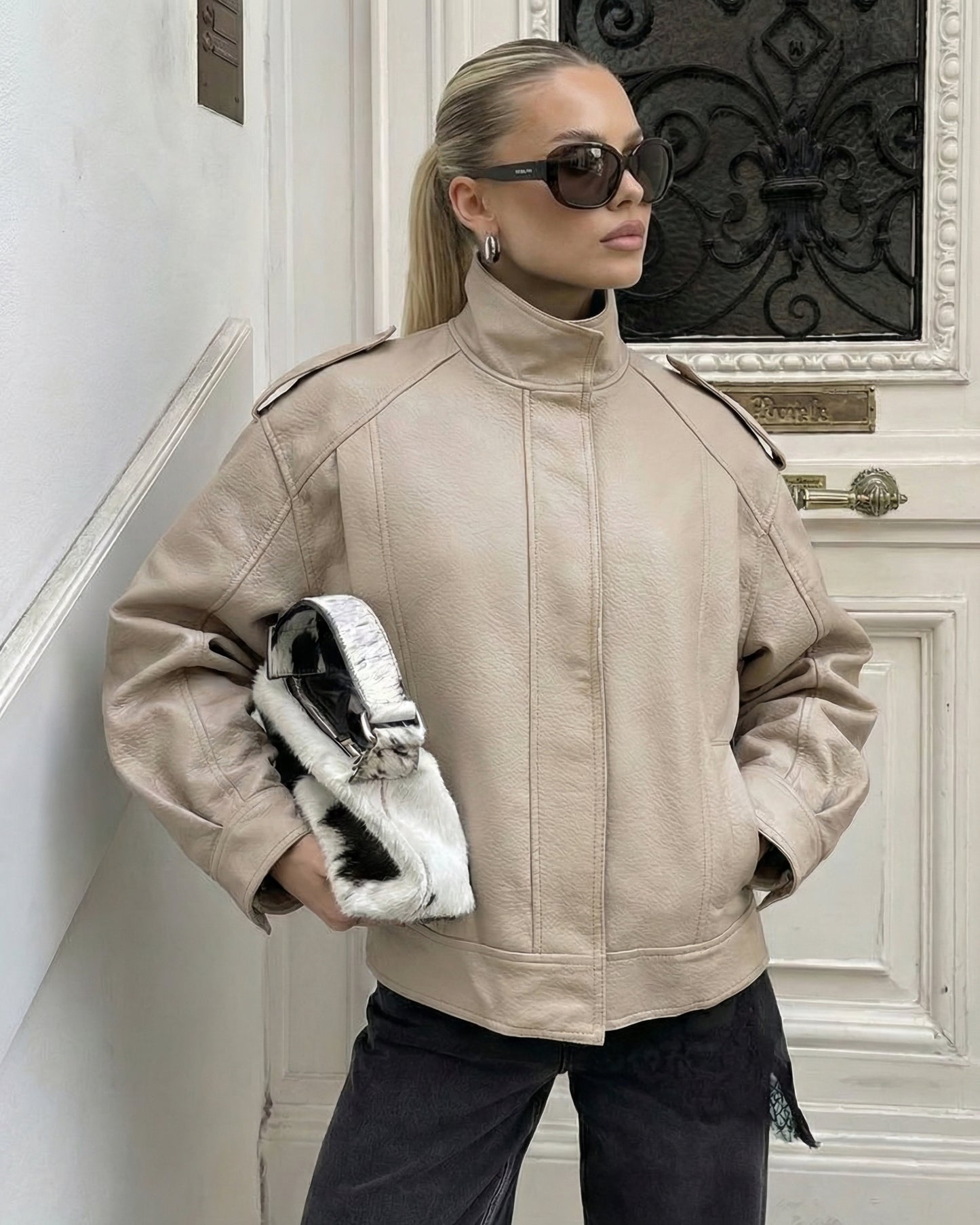 Smėlio spalvos eko odos striukė BECKY