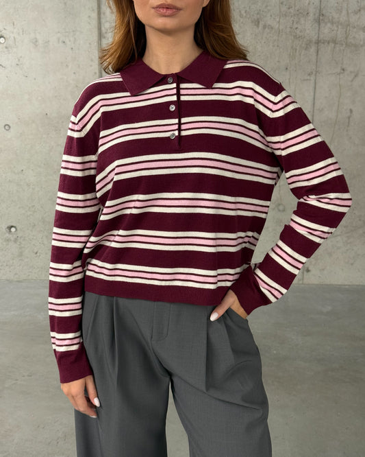 Bordo spalvos dryžuotas megztukas MAROON